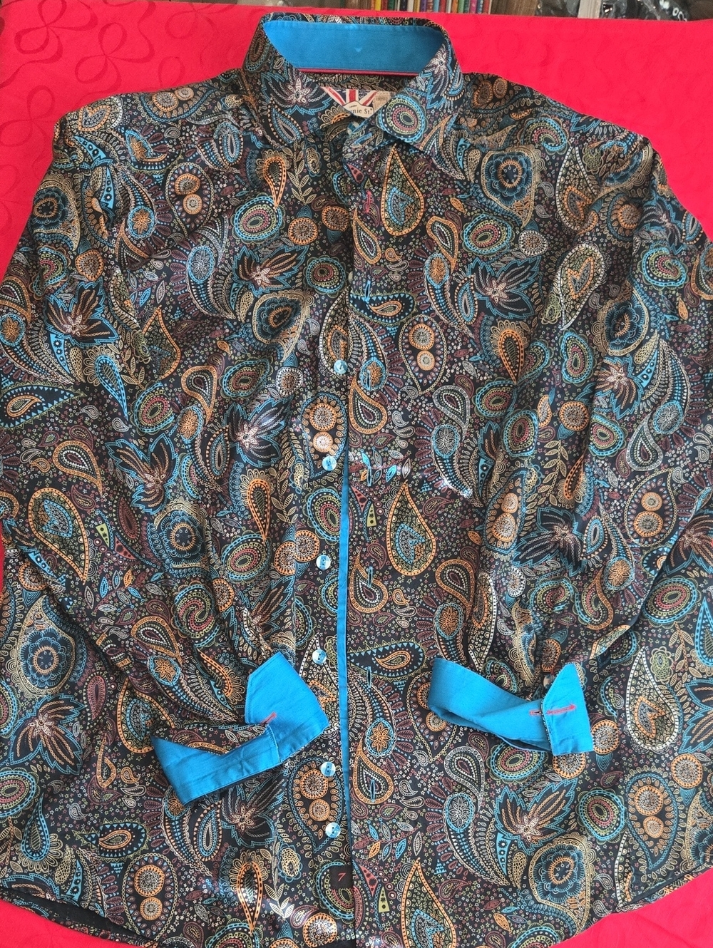 Men's Paisley Button-Up Shirt in Teal and Brown